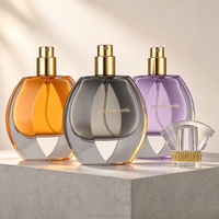 Contenant en verre ovale incurvé unique OEM pour parfum, 30ml 50ml 100ml, avec bouchon personnalisé et logo de marque estampé à chaud