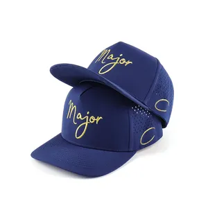 Chapéu de beisebol com logotipo bordado azul marinho, chapéu com fio bordado perfurado, boné esportivo à prova d'água personalizado de fábrica BSCI 5 painéis