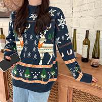 Pull de Noël surdimensionné de haute qualité pour homme, col rond, motif renne bleu Fair Isle, personnalisé OEM, vente en gros