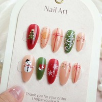 Faux Ongles de Noël en Gros à Pression, 24 Pièces, Motif Floral Rouge, Canne à Sucre, Flocon de Neige, Réutilisables, en ABS, Faits Main