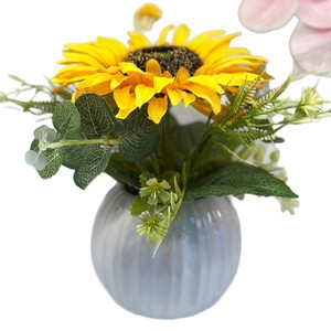 Bouquet de fleurs artificielles en soie Jinhe, tournesols, 20 cm, pot en ciment, décoration pour salon et table à manger - Product Image 5