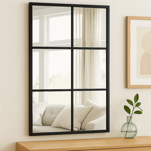 <strong>Window</strong> Inspired Rectangular Wall Mirror Black Steel Frame Home Decor for Entryway and Bedroom - Product Image 1