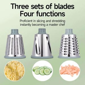 Kitchen Gadgets Multifunctional Hand-cranked <b>Vegetable</b> Slicer 3 Stainless Steel Blades Rotary Cheese Grater <b>for</b> Home Restaurant - Product Image 6