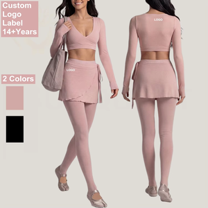 Balletcore Exercise Clothing for Women Yoga Wear Long Sleeve Cropped Top Wrapped Sports <b>Skirt</b> Leggings Set Butter Soft SQ6088 - Product Image 1