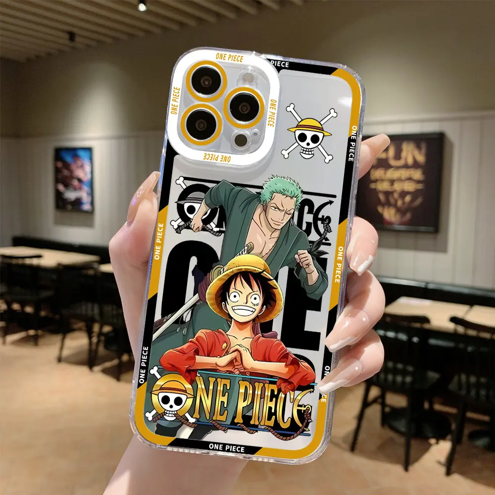 Figura de dibujos animados One Piece iPhone 15 Promax Cover 14/15 Funda para teléfono con protección de lente 12/13 Transparente para X 7/8plus XSmax