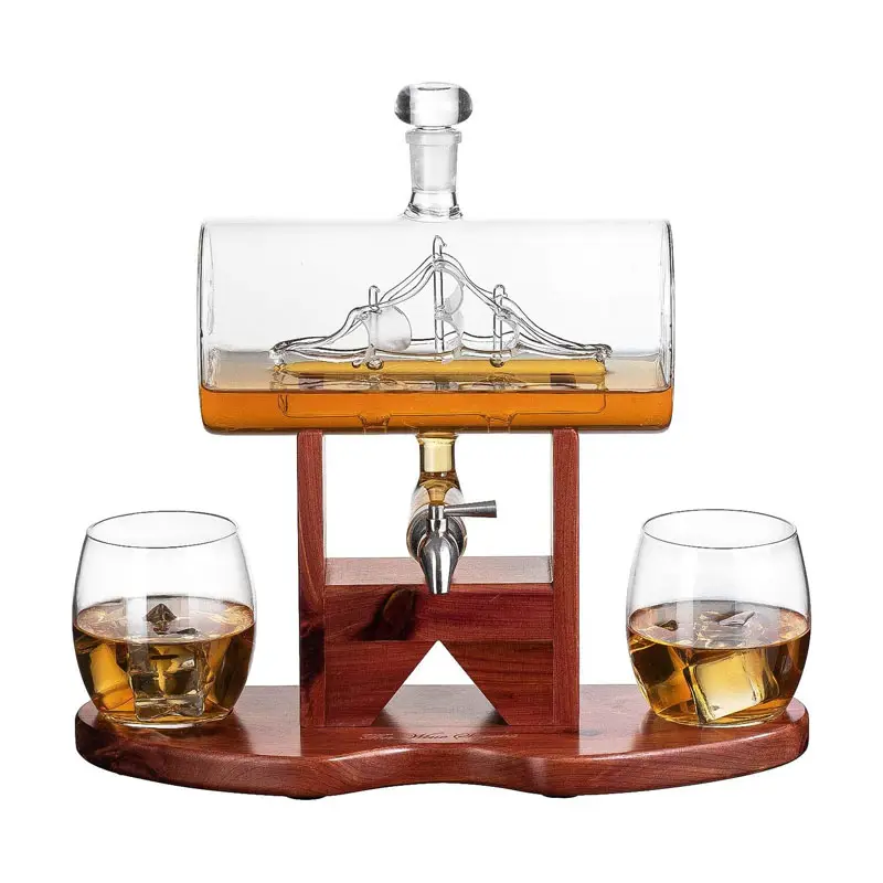 Juego de decantador de whisky, dispensador de licor para barra casera, cristal-1250ml Envío 2 vasos de whisky Hermoso soporte Día del padre