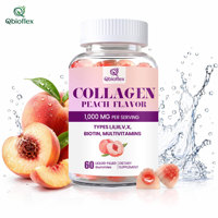 Gummies de collagène liquide Qbioflex saveur pêche, multi-collagène types I, II, III, V, X, biotine, vitamine, complément pour la peau, les cheveux et les ongles