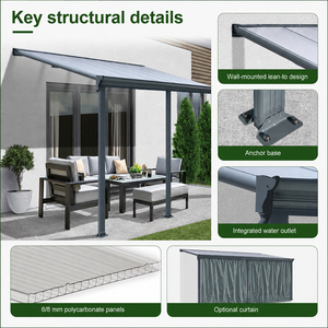 SEEYES Pergola en aluminium avec toit en polycarbonate, <span class=keywords><strong>abri</strong></span> <span class=keywords><strong>de</strong></span> terrasse mural, <span class=keywords><strong>abri</strong></span> <span class=keywords><strong>de</strong></span> <span class=keywords><strong>jardin</strong></span> extérieur, pergola inclinée - Product Image 3