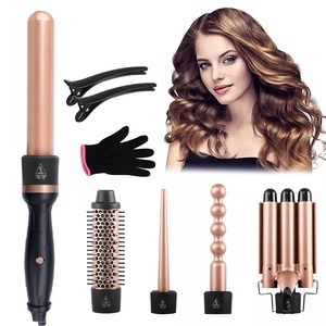 Set <span class=keywords><strong>de</strong></span> <span class=keywords><strong>Rizador</strong></span> <span class=keywords><strong>de</strong></span> <span class=keywords><strong>Pelo</strong></span> Intercambiable 5 en 1 Personalizable con Calentador PTC, <span class=keywords><strong>Rizador</strong></span> Automático y Cepillo Moldeador con Certificado ROHS - Product Image 1