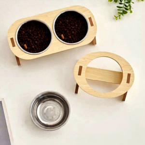 Comedero Elevado de Madera para Mascotas (Gatos/Perros), Diseño Ovalado y Sólido, para Uso en Interiores - Product Image 3