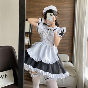 Maid Outfit With Bow Tie Black Polyester Anime Cosplay Costume Spring 2022 Plus Size Role Play - Product Image 4