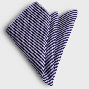 Navy Blue and <b>White</b> Striped Cotton Woven Neckerchief - Product Image 2