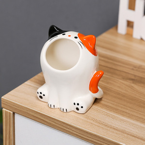 Cendrier en céramique en forme de chat mignon, blanc et jaune, décoration de bureau pour la maison, le salon, cadeau - Product Image 2