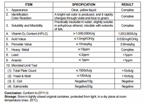 Cấp thực phẩm Vitamin D3 dầu 1.0miu/g cao cấp phụ gia thực phẩm vit D3 - Product Image 3