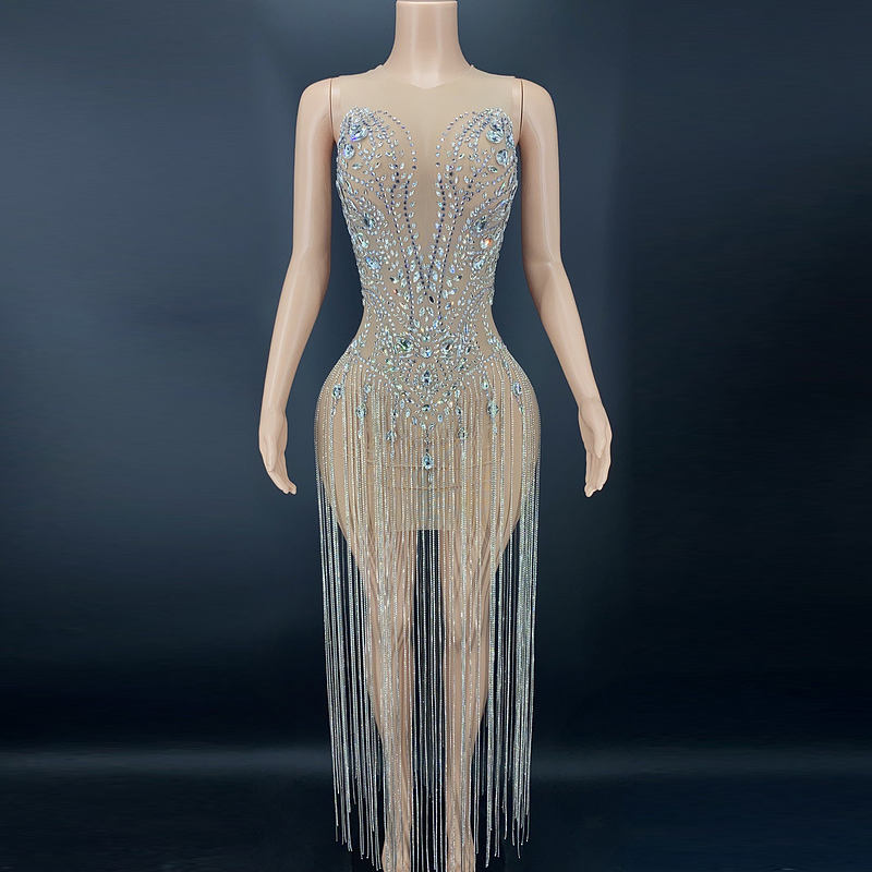 Prom Dress Diamond Tassel Dress Wholesale For Boutique Crystal