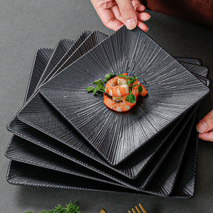 Stock de vente en gros de plat incassable givré <span class=keywords><strong>assiette</strong></span> de service noire <span class=keywords><strong>assiette</strong></span> <span class=keywords><strong>carrée</strong></span> en mélamine pour restaurant - Product Image 2
