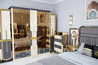 Élégant Ensemble de Meubles de Chambre à Coucher en Bois Classique de Luxe avec Tête de Lit Miroir King Size pour Maison ou Hôtel