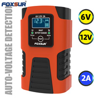Chargeur de batterie FOXSUR 6 volts, 6V 12V 2A, universel, automatique, à cycle profond, pour batteries au plomb-acide, réparation par impulsions, chargeur de batterie de moto