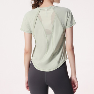 Wholesale Women's Mesh <b>Back</b> Breathable Yoga T-shirt Short Sleeve Quick Dry Workout <b>Top</b> Breathable Loose Fit Gym Pilates Shirt - Product Image 1