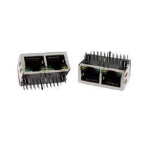 Connecteur Ethernet RJ45 double port à montage sur circuit imprimé Cat6/Cat7/Cat8 10P8C 1000BASE-TX avec filtre LAN, entrée latérale et connecteurs LED