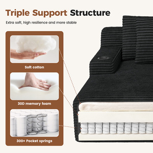 Corduroy Modular <b>Sofa</b> <b>Bed</b> 2-Piece Sectional with Cup Holders Deep Seat Chaise Lounge with Pocket Springs for Living Room - Product Image 4