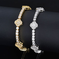 Nouveauté Bijoux fins à la mode Bracelet de tennis en laiton plaqué or avec zircon cubique Trèfle à quatre feuilles Bracelets à maillons de chaîne