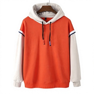 เสื้อสเวตเชิ้ตผู้ชายสีส้มมีฮู้ด ผ้าเฟรนช์เทอร์รี่ 100% คอตตอน แขนเสื้อสีขาวด้านหน้า ทรงลำลอง ใส่สบาย แห้งเร็ว เหมาะสำหรับฤดูใบไม้ร่วง - Product Image 1