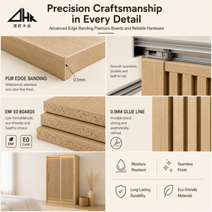 <span class=keywords><strong>Armario</strong></span> de Puertas Corredizas de Roble Claro con Dos Puertas Acanaladas para Almacenamiento en el Dormitorio, Ensamblaje Fácil - Product Image 4