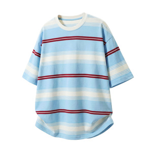 T-Shirt a Righe Stile Americano da Uomo, Manica Corta Oversize, Mezza Manica - Product Image 2