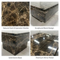Table basse en dalle de marbre haut de gamme, design minimaliste et massif, en pierre Emperador foncé, pour hall d'hôtel de luxe, vente en gros