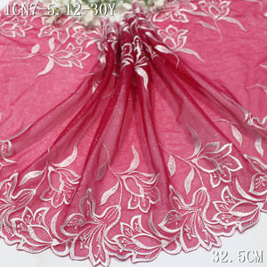 Dentelle de luxe noire et <span class=keywords><strong>rose</strong></span> avec paillettes argentées, broderie florale blanche de 31 cm pour <span class=keywords><strong>robe</strong></span> de soirée femme - Product Image 6