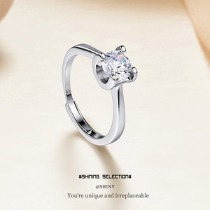 Moissanite Ring Geometric Four Prong Hollow Zircon <b>Simulated</b> <b>Diamond</b> Open Band For Women Engagement Jewelry - Product Image 4