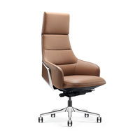 Chaise de bureau en cuir pivotante à dossier haut au design moderne, pieds en métal ergonomiques, chaise de bureau de direction en cuir