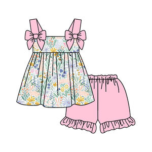 Conjunto de Ropa Casual sin Mangas para Niñas Pequeñas, Diseño Personalizado GSSO3113, Estampado de Fresas con Lunares Rosas, Algodón y Elastano, Venta al por Mayor - Product Image 5