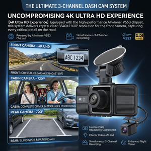 Dash <span class=keywords><strong>Cam</strong></span> LCD 4K con 3 Obiettivi, WiFi, DVR Auto Anteriore/Posteriore, Video UHD 2160P, Registratore di Guida, Sensore G, Monitoraggio Parcheggio 24H, Impermeabile - Product Image 2