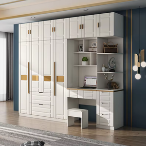 אלגנטי לבן משולב פינה ארון בגדים וילון זהב המבטא קיבולת גדולה מותאם אישית ריהוט חדר שינה - Product Image 2