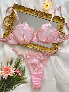 เซ็ตชุดชั้นในลูกไม้เร้าอารมณ์ตาข่ายซีทรูปักลายเซ็กซี่หวานๆหลากสีใหม่ - Product Image 2