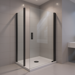 Porte de douche pivotante universelle avec cadre, verre trempé de 1/4 pouce, design minimaliste rectangulaire, ouverture extérieure - Product Image 2