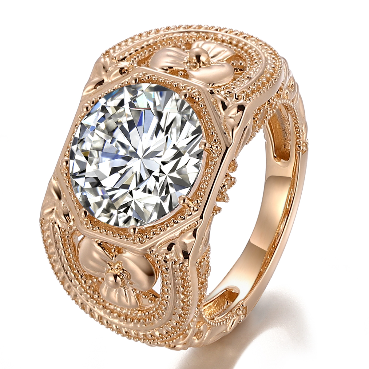 Bague en or jaune 14 carats avec diamant de laboratoire