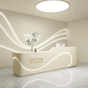 Comptoir de réception pour café, finition bois et pierre, éclairage LED moderne, bureau, hall d'hôtel, salon de beauté, réception - Product Image 2