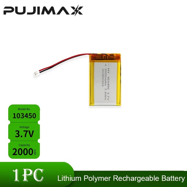 PUJIMAX 103450 3.7V 2000mAh Polymer Lithium Rechargeable Battery with PH 2.0mm 2pin Plug for GPS Navigator Consumer Electronics