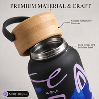 Botol Air Vakum Isolasi Stainless Steel 304 dengan Tutup Bambu, 500ml Termos Olahraga Pola Kustom, Harga Pabrik