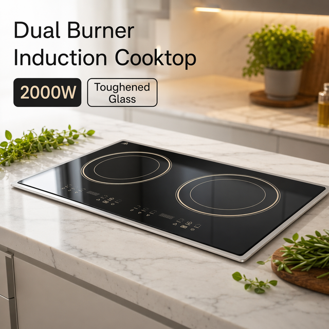 Double Zone Touch Control Induction Cooker Toughened Glass Panel Electric Cooktop Household 2 Burners Built-in Countertop
