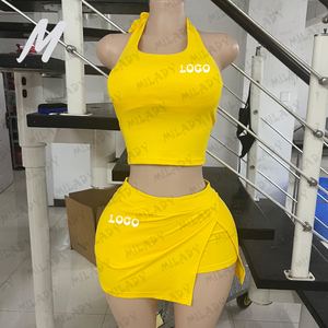 Thứ 4 của July biểu tượng tùy chỉnh Phụ nữ mùa hè cotton backless dây Tank Top vest <span class=keywords><strong>Mini</strong></span> váy quần short phù hợp vớ<span class=keywords><strong>i</strong></span> hai mảnh đặt phụ nữ quần áo - Product Image 2