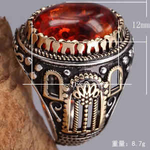 Vendita calda Punk anelli islamici alla moda religiosi musulmani gioielli Vintage turco doppio spade anello di pietra nera per gli uomini - Product Image 6