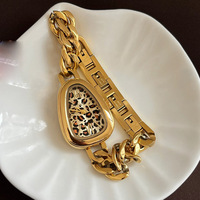 Reloj de cuarzo elegante dorado para mujer, esfera con diseño de leopardo, pulsera de metal, reloj de pulsera de joyería de moda, reloj de lujo para mujer