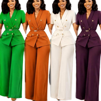 Ensemble tendance pour femmes, nouveau modèle à col en V, ensemble haut à ceinture brodée, pantalon à manches courtes, ensemble deux pièces uni