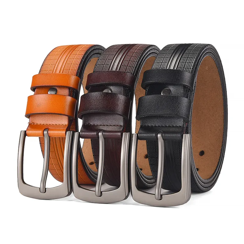 Fabricants vente en gros ceinture en PU à boucle ardillon en alliage pour hommes avec design en relief atmosphérique simple