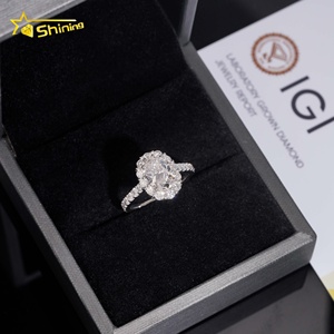 Anillo de Compromiso de Oro Sólido de 10k, 14k, 18k con Diamante Cultivado en Laboratorio de Forma Ovalada, Certificado IGI, Diseño Halo - Product Image 5