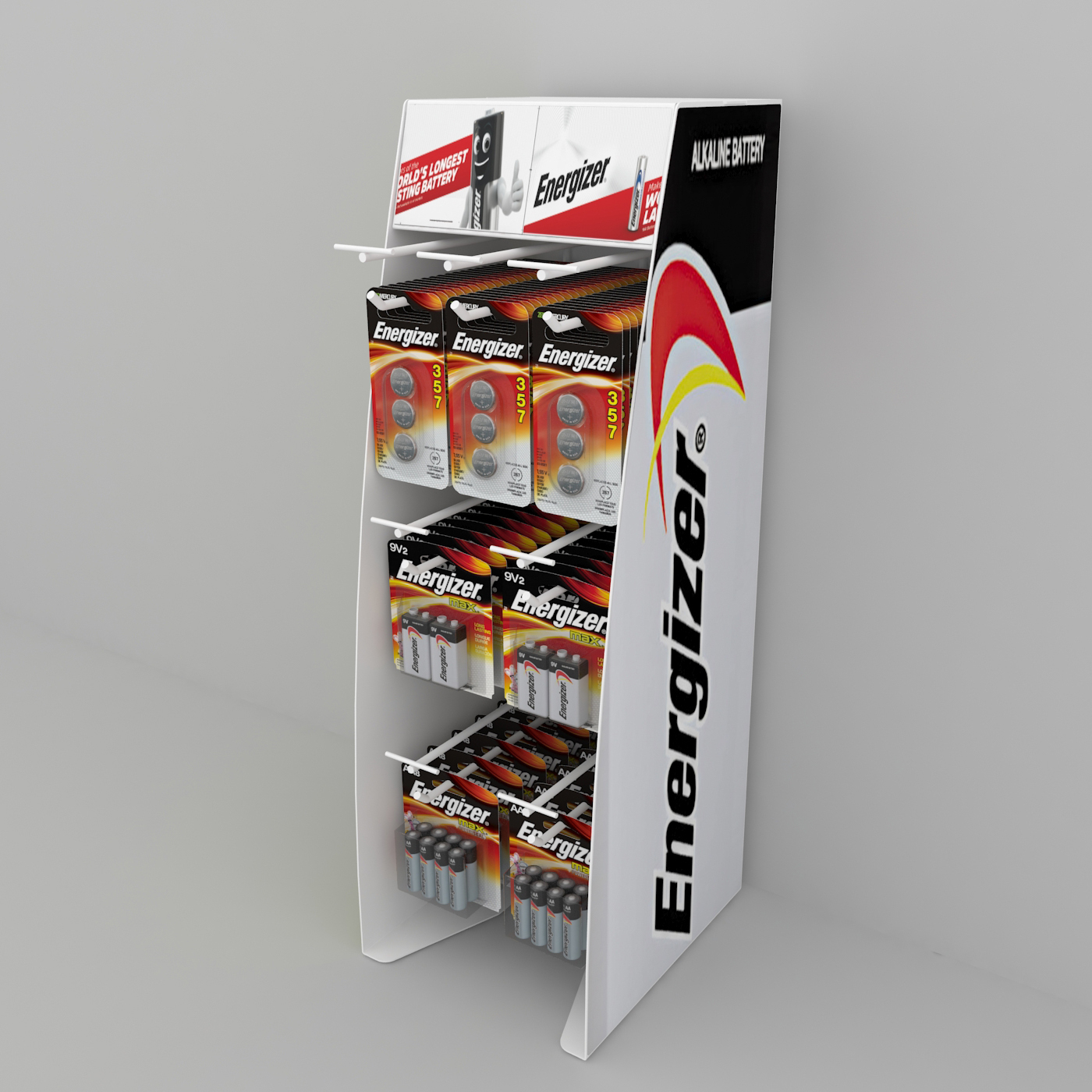 POP Customized PVC Plastic Battery Display Rack PVC Floor Display Rack Carton Paper Design